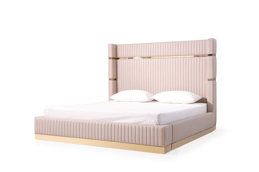 Sterling - Queen Modern Beige + Gold Bed + Nightstands