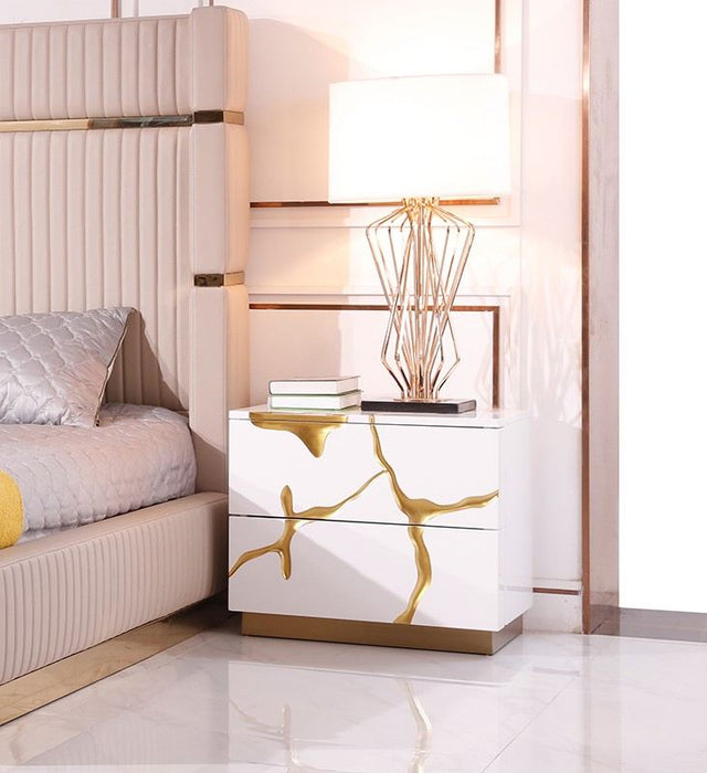 Sterling - Eastern King Modern Beige + Rose Gold Bed + Nightstands