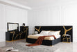 Aspen - Eastern King Modern Black + Gold Bed + Nightstands