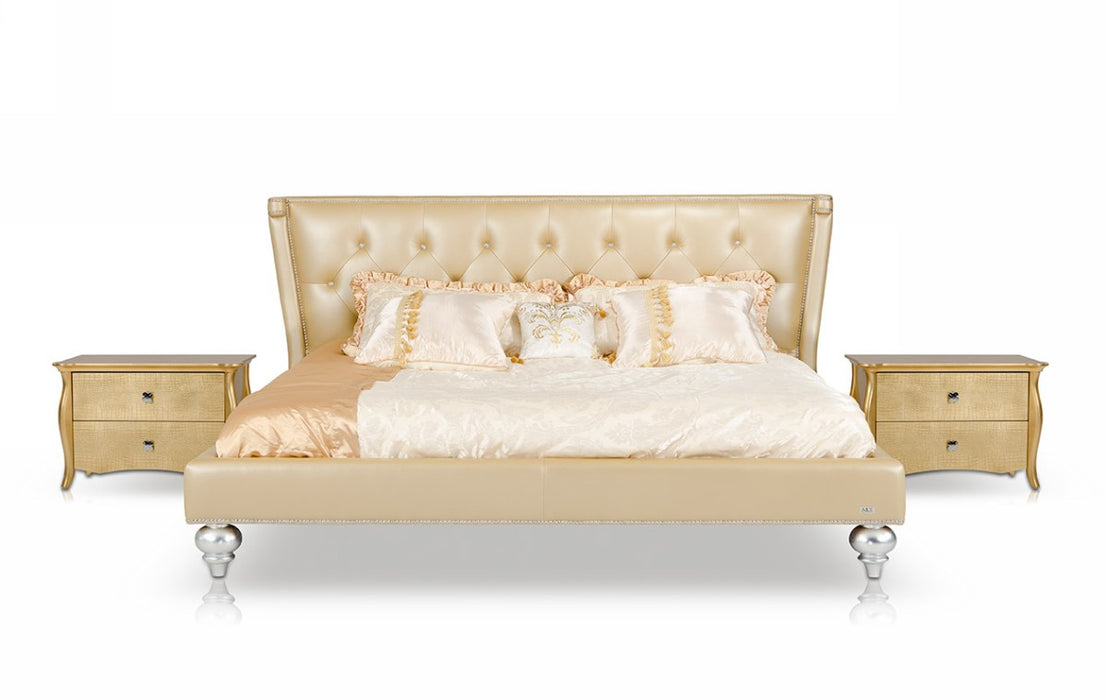 Eastern King Monica Modern Champagne Leather Bed