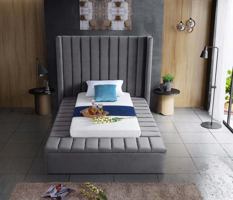 Kiki Grey Velvet Twin Bed (3 Boxes)