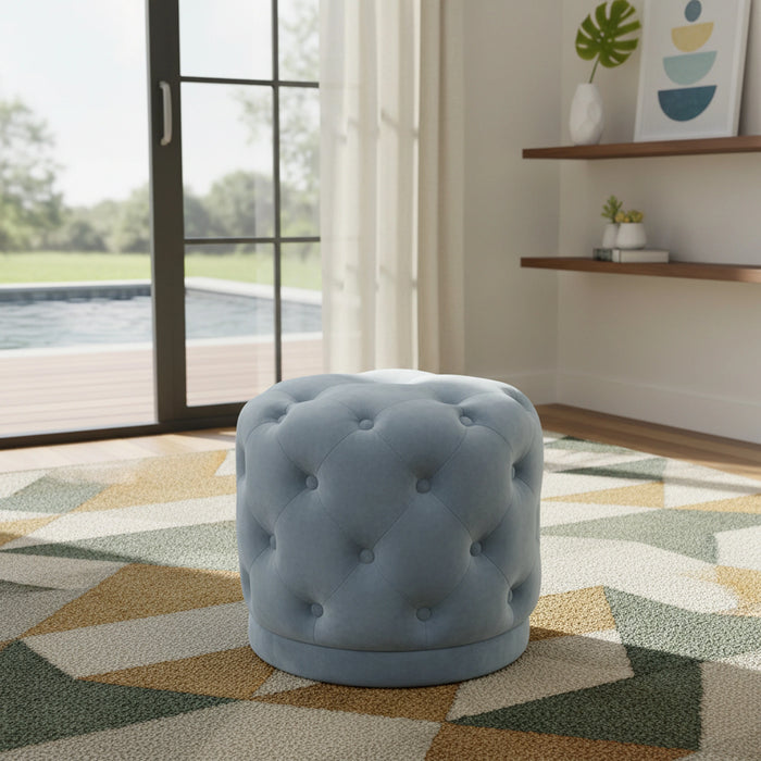 Harper Sky Blue Velvet Ottoman/Stool