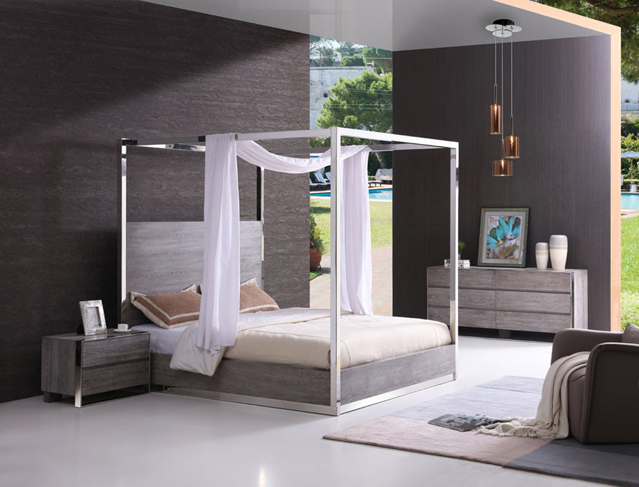 Arlene Modern Grey Elm & Stainless Steel Canopy Bed