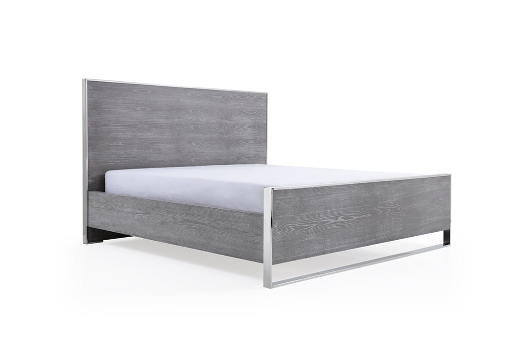 Charlene Modern Grey Elm & Stainless Steel Bedroom Set