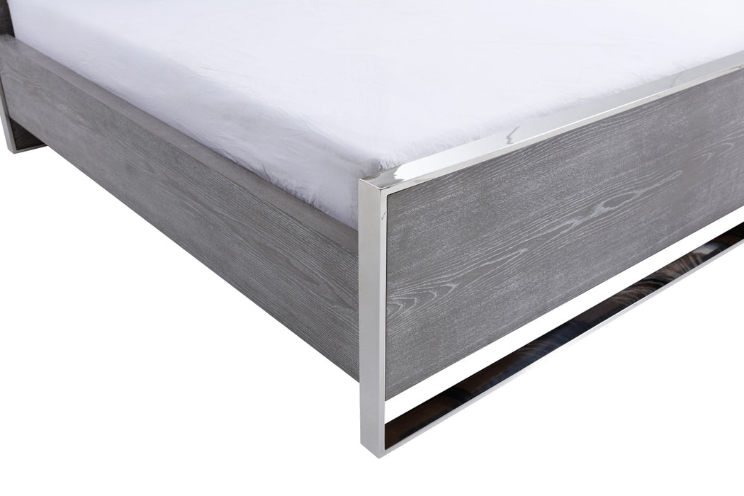 Charlene Modern Grey Elm & Stainless Steel Bedroom Set