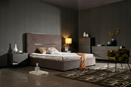 Eastern King Duke Modern Grey Velvet & Black Gun Chrome Bed