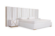 Eastern King Nixa Modern White Bonded Leather & Gold Bed