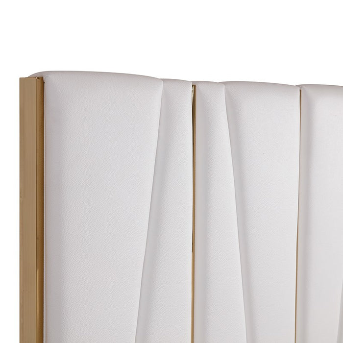 Nixa Modern White Bonded Leather & Gold Bed