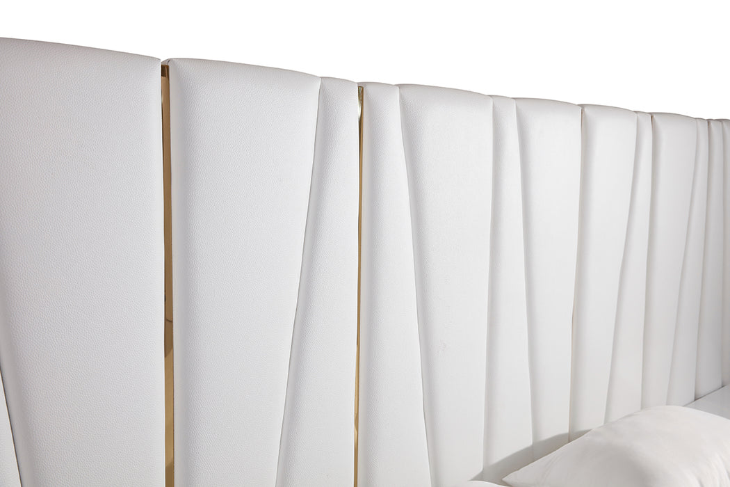 Nixa Modern White Bonded Leather & Gold Bed
