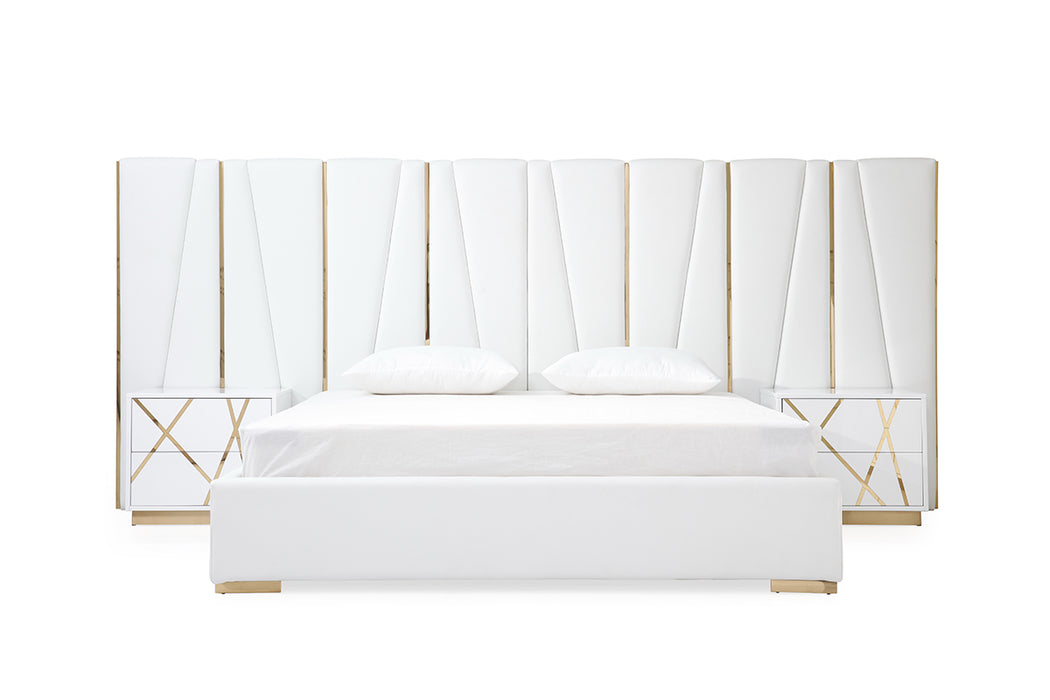 Nixa Modern White Bonded Leather & Gold Bed