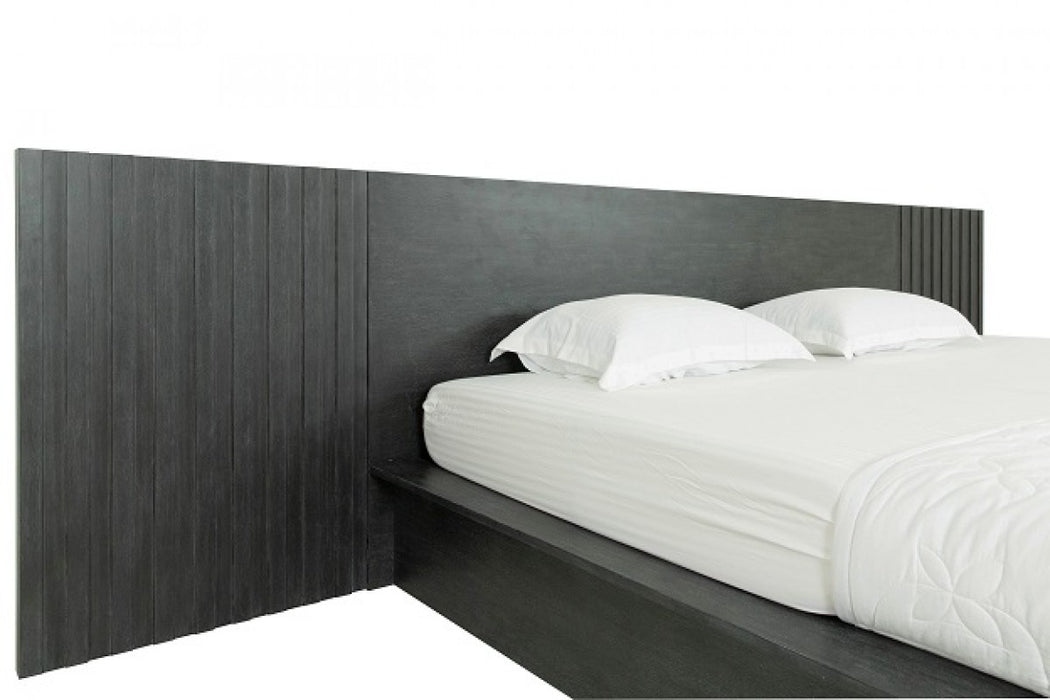 Manchester- Contemporary Platform Dark Grey Bed with Two Nightstands