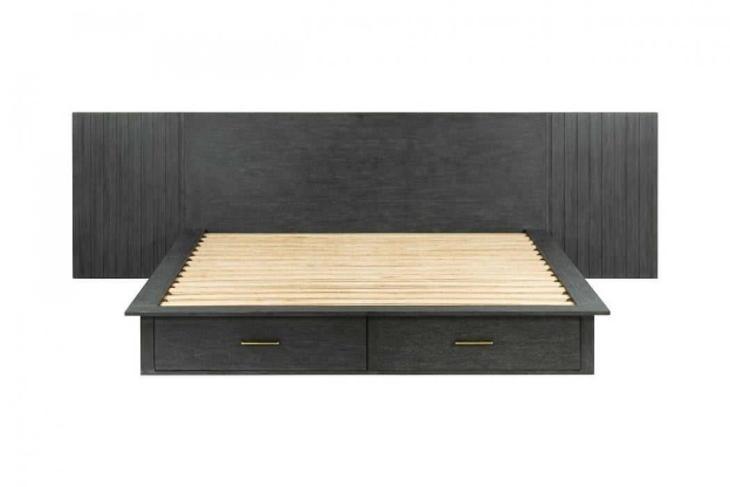 Manchester- Contemporary Platform Dark Grey Bed with Two Nightstands