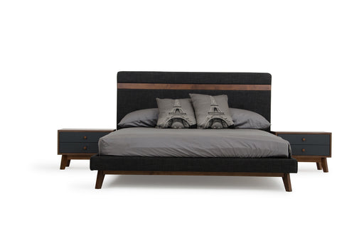 Eastern King Dali Modern Grey Fabric & Walnut Bed