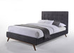 Eastern King Addison Mid-Century Modern Grey Fabric & Walnut Bed