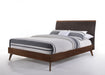 Eastern King Marshall Mid-Century Modern Brown Fabric & Walnut Bed