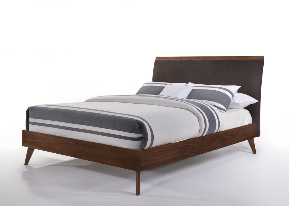Eastern King Marshall Mid-Century Modern Brown Fabric & Walnut Bed