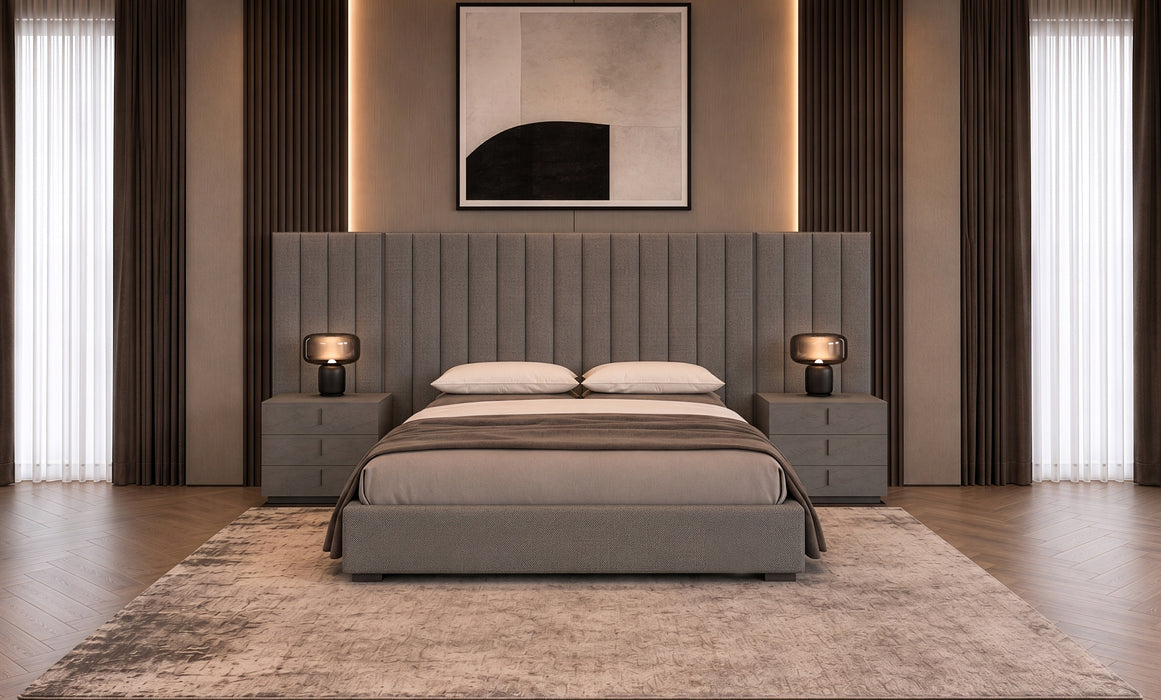 Buckley - Modern Grey & Black Stainless Steel Bed w/ Nightstands