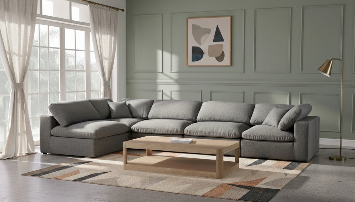 Serene Grey Linen Fabric Deluxe Cloud Modular Sectional