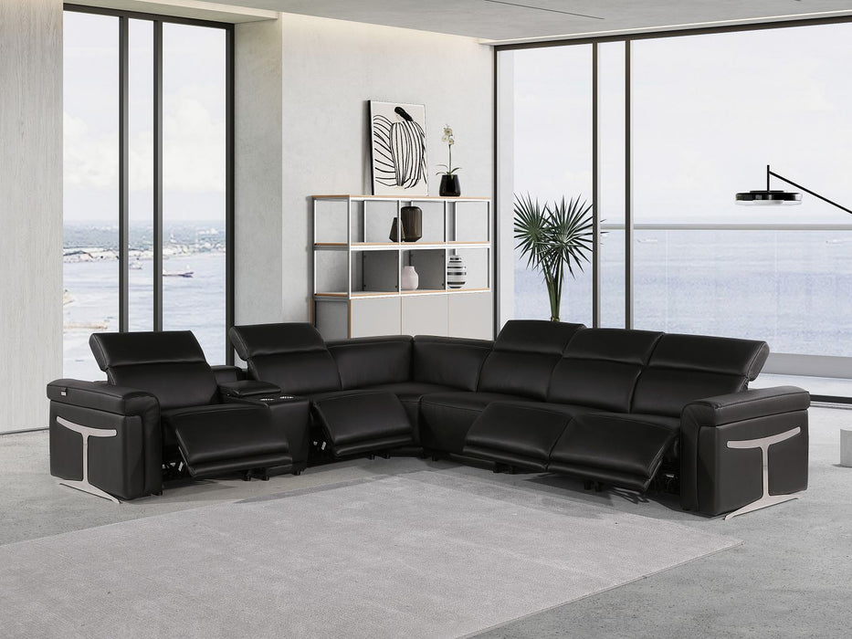 1126 DivanItalia Black 7pc-4PR L-Shaped Sectional