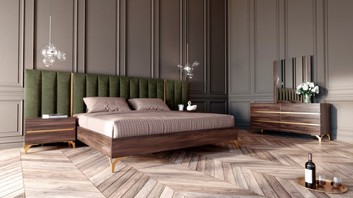 Calabria Modern Walnut & Green Velvet Bedroom Set