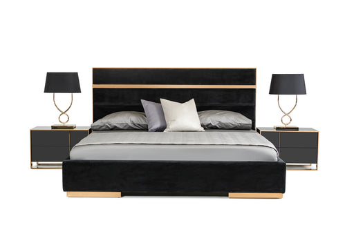 Queen Cartier Modern Black Velvet & Brushed Bronze Bed