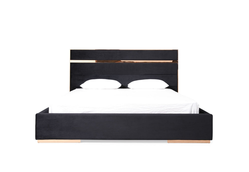 Cartier - Eastern King Modern Black + Rose Gold Bed + Nightstands