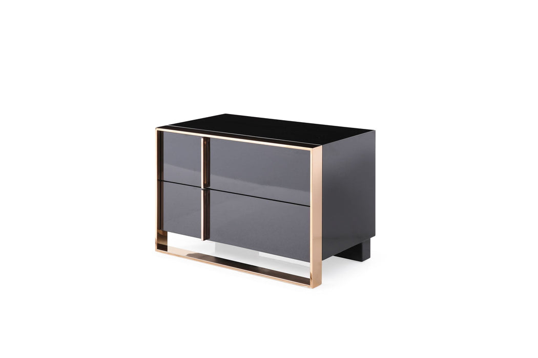 Cartier - Queen Modern Black + Rose Gold Bed + Nightstands