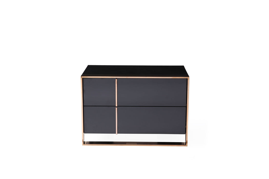 Cartier - Queen Modern Black + Rose Gold Bed + Nightstands