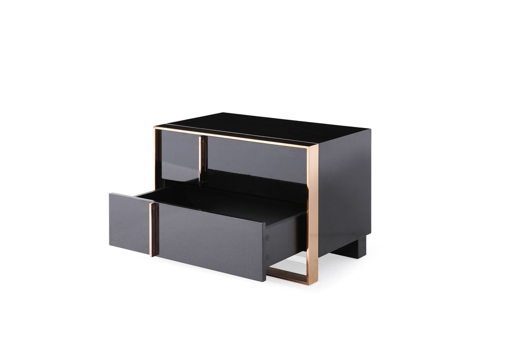 Cartier - Eastern King Modern Black + Rose Gold Bed + Nightstands