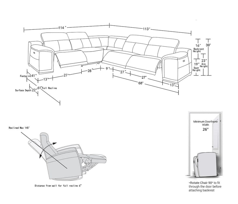 Global United 2679 L-Shaped Power Reclining Sectional – Beige Angle