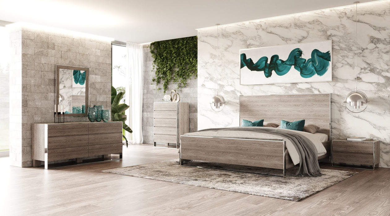 Charlene Modern Grey Elm & Stainless Steel Bedroom Set