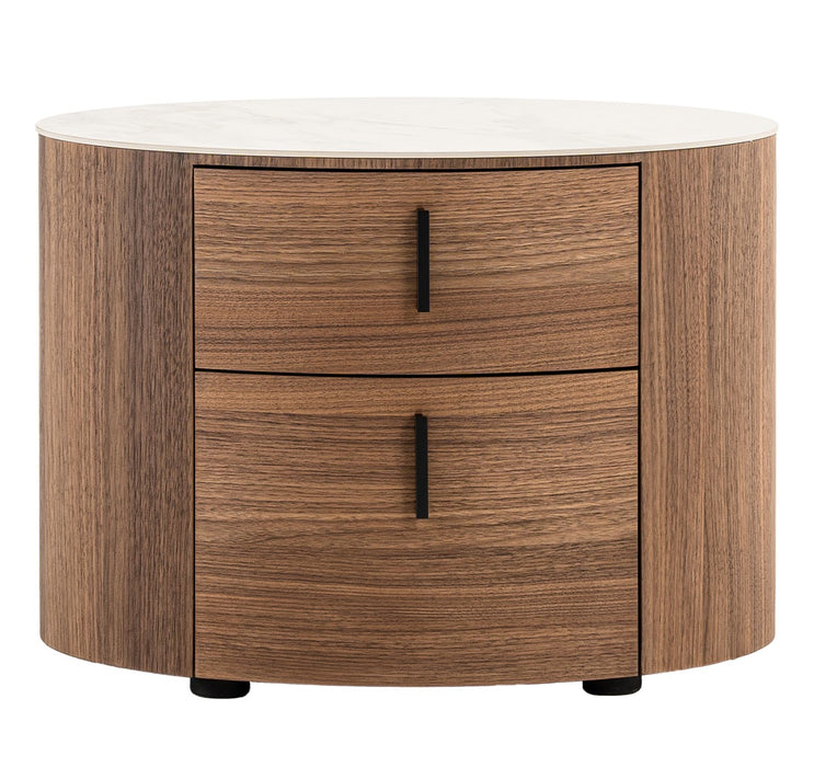 Chelton - Contemporary White Ceramic & Walnut Oval Nightstand