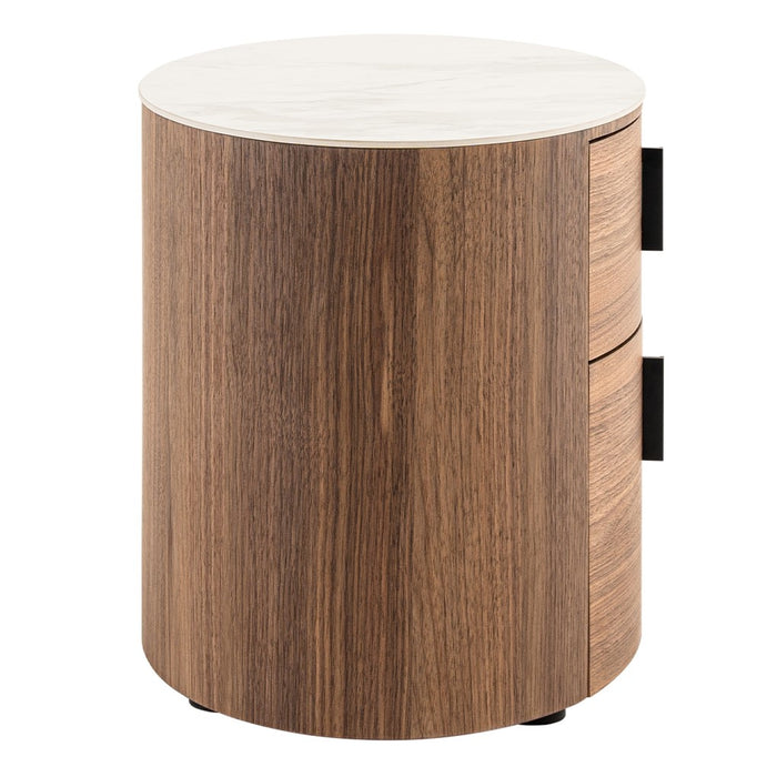 Chelton - Contemporary White Ceramic & Walnut Oval Nightstand