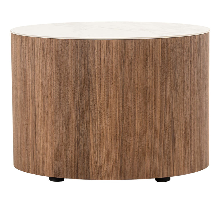 Chelton - Contemporary White Ceramic & Walnut Oval Nightstand