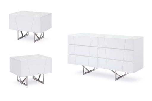 Chrysler White Dresser and Two Nightstands