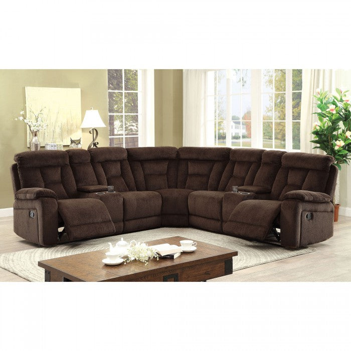 LOUD - SECTIONAL W/ 2 CONSOLES, BROWN