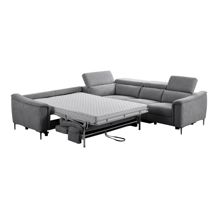 Coffman - Modern Grey Fabric Sectional Sofa w/ Sofa Bed + Recliner