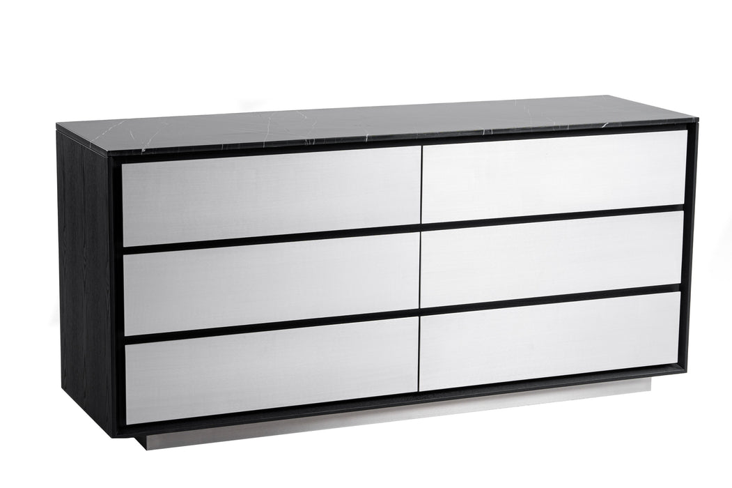 Concord - Modern Black Marble + Black Ash + Aluminum Dresser