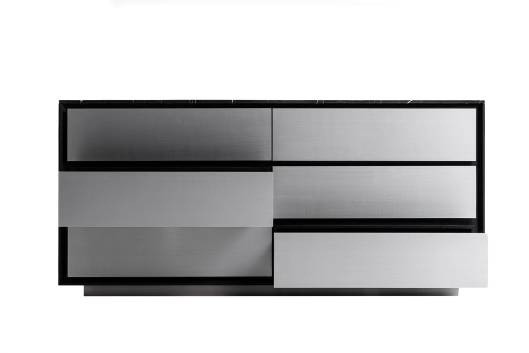 Concord - Modern Black Marble + Black Ash + Aluminum Dresser