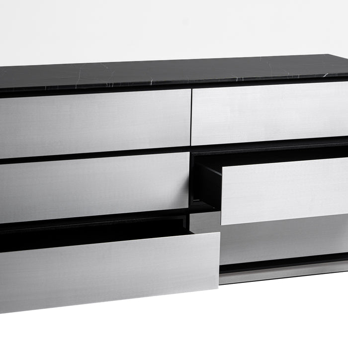Concord - Modern Black Marble + Black Ash + Aluminum Dresser