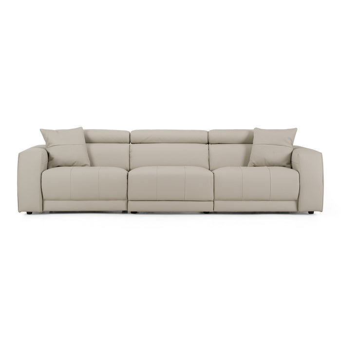 Dalton - Modern Italian Light Grey Leather 4-Seat Sofa + 2 Recliners