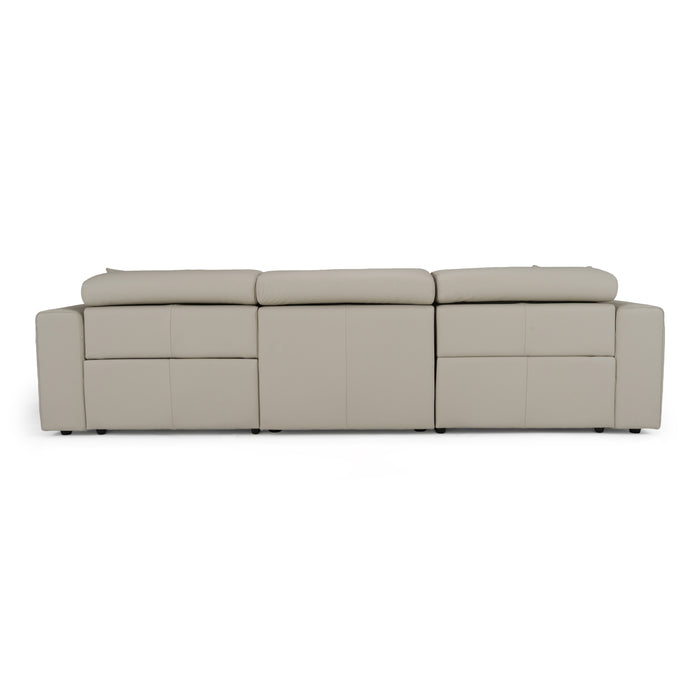 Dalton - Modern Italian Light Grey Leather 4-Seat Sofa + 2 Recliners