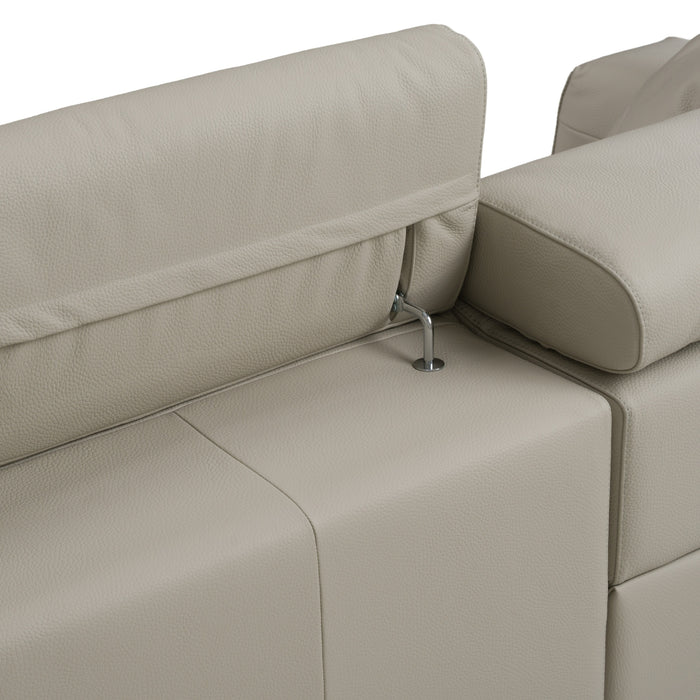Dalton - Modern Italian Light Grey Leather 4-Seat Sofa + 2 Recliners