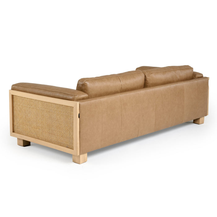 Danson - Modern Tan Leather + Wicker Sofa