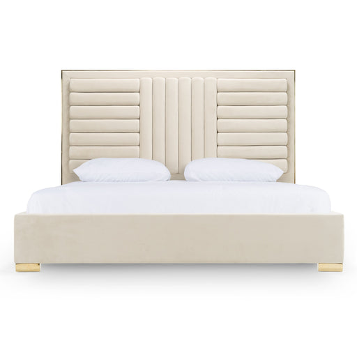 Daystar - Modern Beige Velvet & Gold Bed