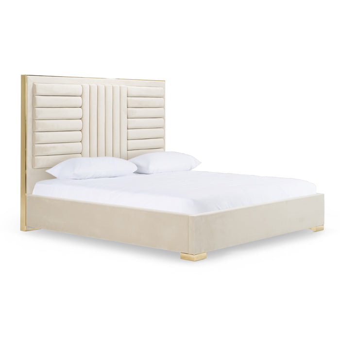 Daystar - Modern Beige Velvet & Gold Bed