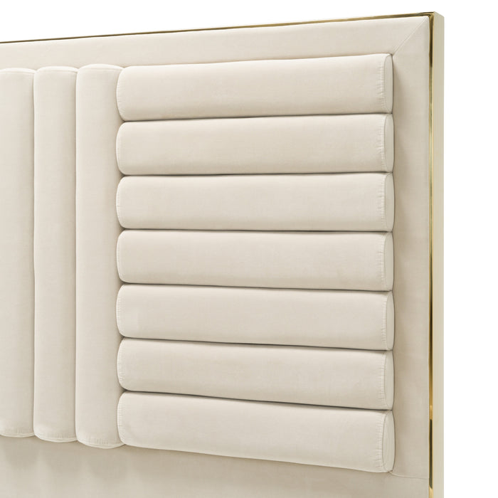 Daystar - Modern Beige Velvet & Gold Bed