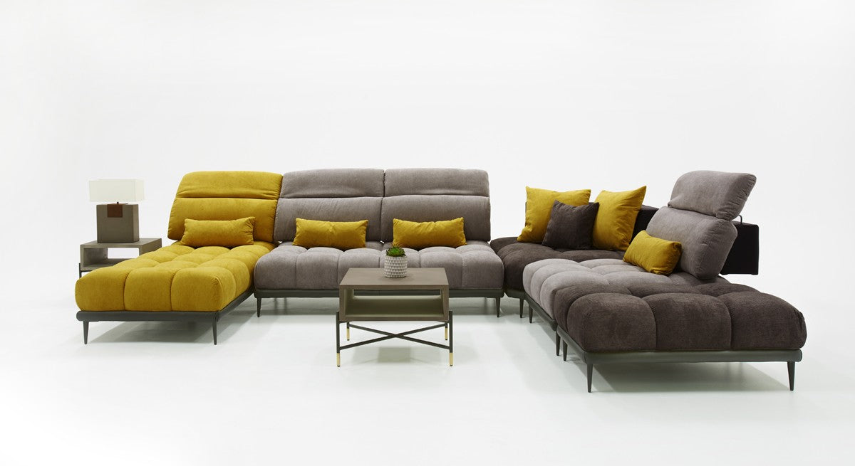 Savid - Italian Modern Grey & Yellow Fabric Modular Sectional Sofa