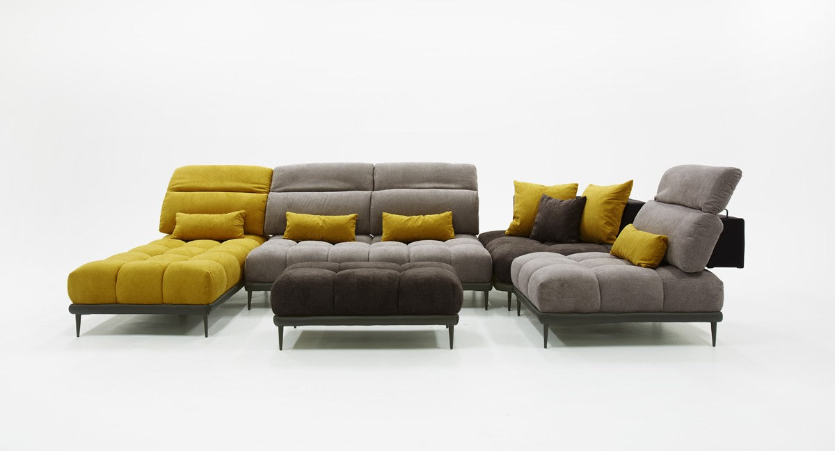 Savid - Italian Modern Grey & Yellow Fabric Modular Sectional Sofa