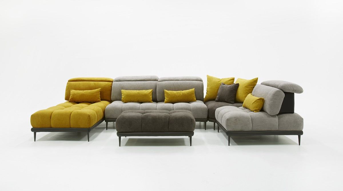 Savid - Italian Modern Grey & Yellow Fabric Modular Sectional Sofa